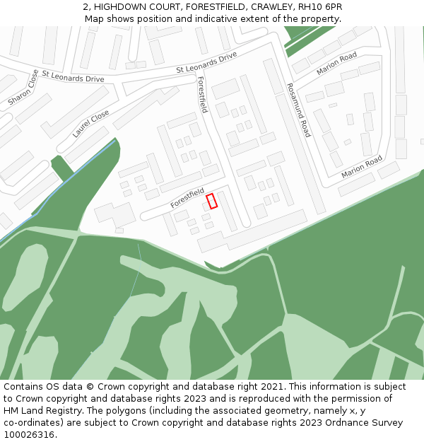 2, HIGHDOWN COURT, FORESTFIELD, CRAWLEY, RH10 6PR: Location map and indicative extent of plot