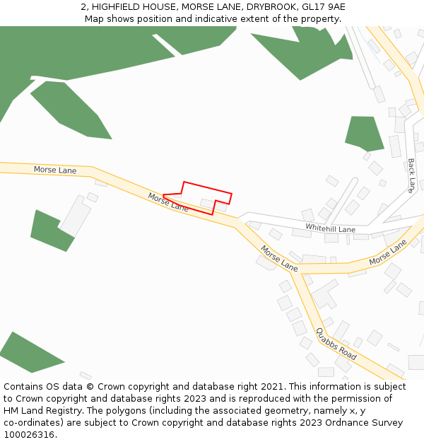 2, HIGHFIELD HOUSE, MORSE LANE, DRYBROOK, GL17 9AE: Location map and indicative extent of plot