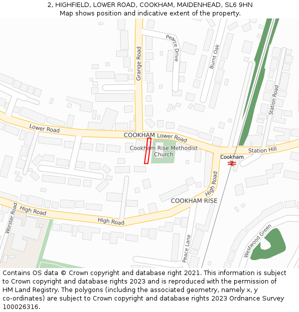 2, HIGHFIELD, LOWER ROAD, COOKHAM, MAIDENHEAD, SL6 9HN: Location map and indicative extent of plot