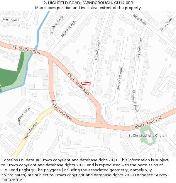 2, HIGHFIELD ROAD, FARNBOROUGH, GU14 0EB: Location map and indicative extent of plot