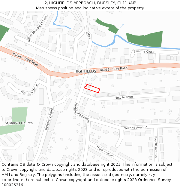 2, HIGHFIELDS APPROACH, DURSLEY, GL11 4NP: Location map and indicative extent of plot