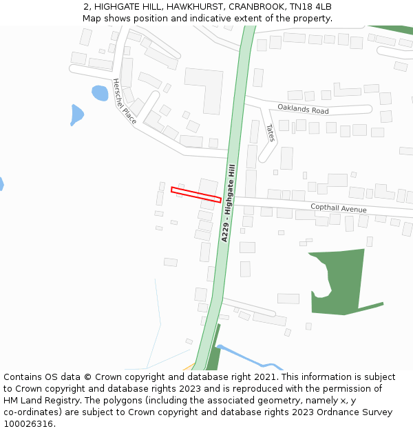 2, HIGHGATE HILL, HAWKHURST, CRANBROOK, TN18 4LB: Location map and indicative extent of plot