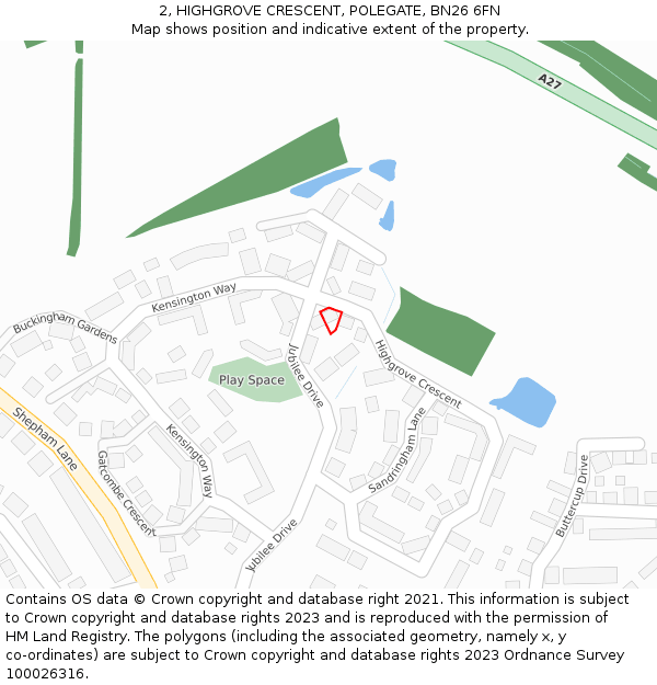 2, HIGHGROVE CRESCENT, POLEGATE, BN26 6FN: Location map and indicative extent of plot