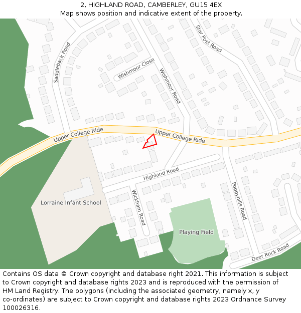 2, HIGHLAND ROAD, CAMBERLEY, GU15 4EX: Location map and indicative extent of plot