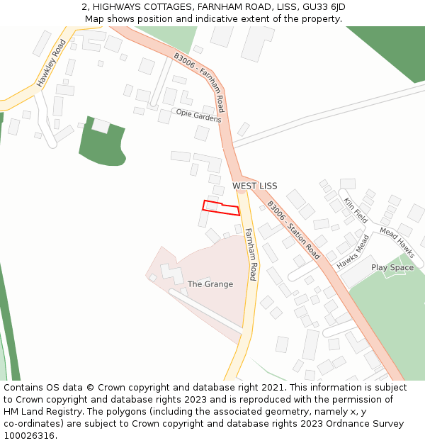 2, HIGHWAYS COTTAGES, FARNHAM ROAD, LISS, GU33 6JD: Location map and indicative extent of plot