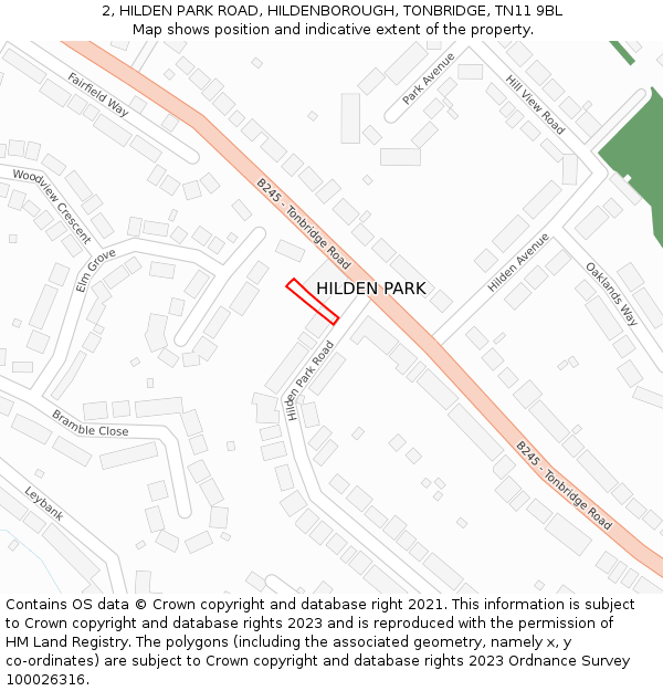 2, HILDEN PARK ROAD, HILDENBOROUGH, TONBRIDGE, TN11 9BL: Location map and indicative extent of plot