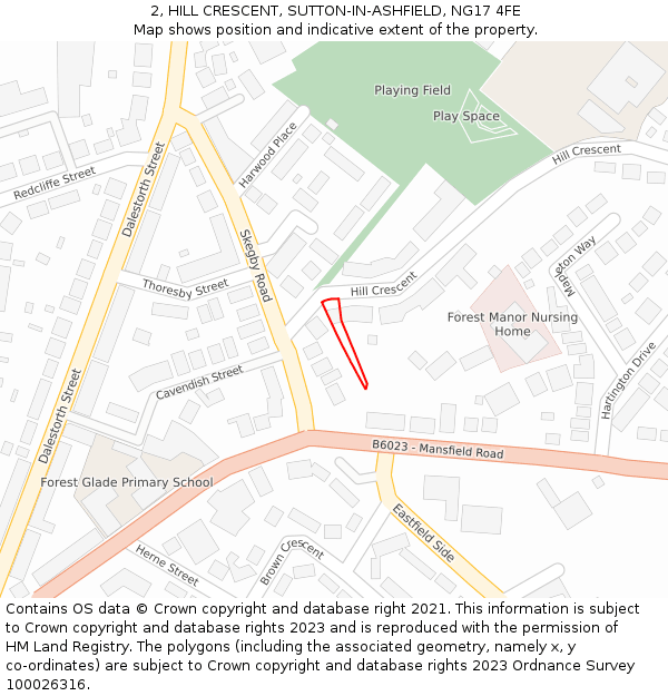 2, HILL CRESCENT, SUTTON-IN-ASHFIELD, NG17 4FE: Location map and indicative extent of plot