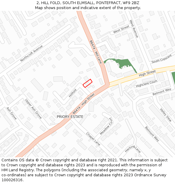 2, HILL FOLD, SOUTH ELMSALL, PONTEFRACT, WF9 2BZ: Location map and indicative extent of plot