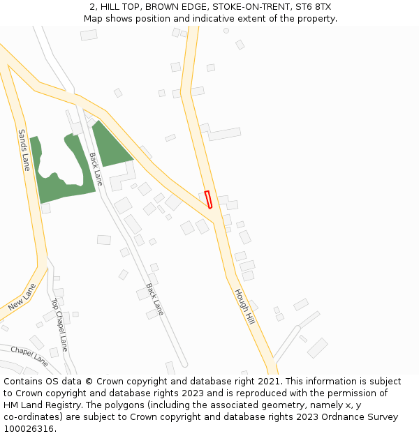 2, HILL TOP, BROWN EDGE, STOKE-ON-TRENT, ST6 8TX: Location map and indicative extent of plot