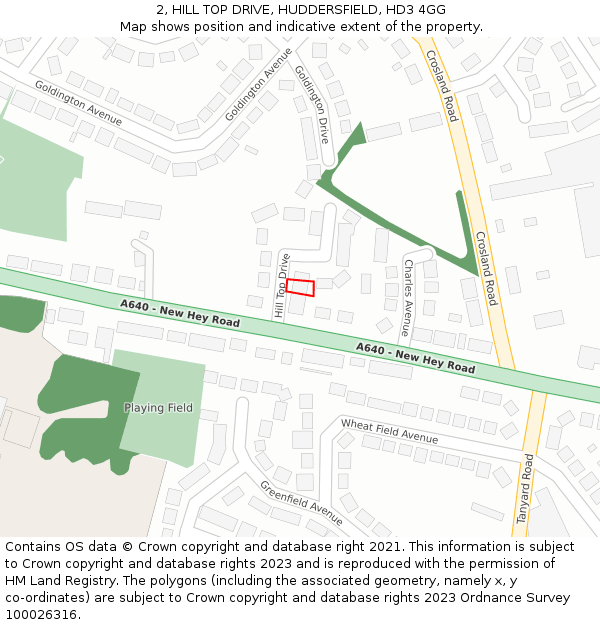 2, HILL TOP DRIVE, HUDDERSFIELD, HD3 4GG: Location map and indicative extent of plot