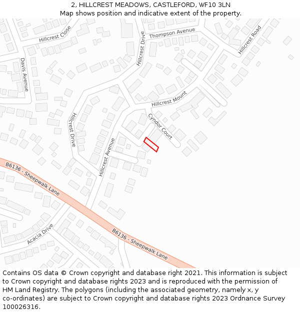 2, HILLCREST MEADOWS, CASTLEFORD, WF10 3LN: Location map and indicative extent of plot