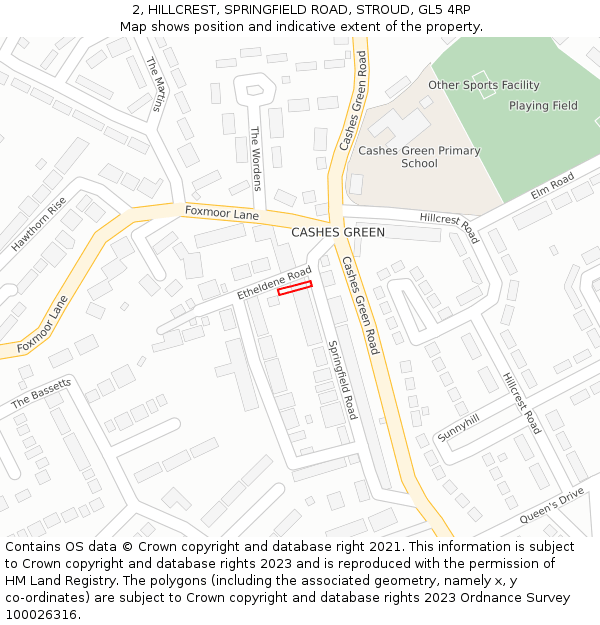 2, HILLCREST, SPRINGFIELD ROAD, STROUD, GL5 4RP: Location map and indicative extent of plot