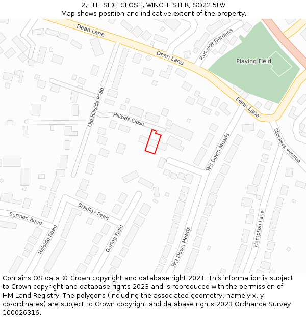 2, HILLSIDE CLOSE, WINCHESTER, SO22 5LW: Location map and indicative extent of plot