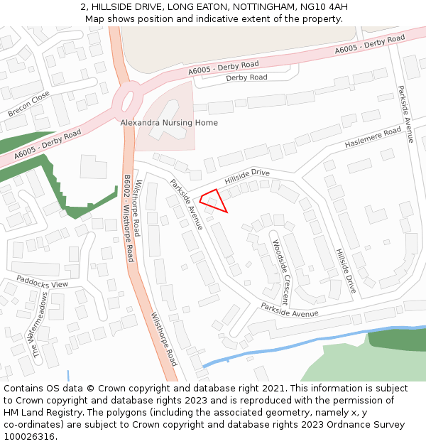 2, HILLSIDE DRIVE, LONG EATON, NOTTINGHAM, NG10 4AH: Location map and indicative extent of plot