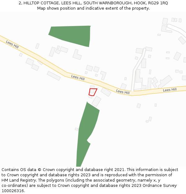 2, HILLTOP COTTAGE, LEES HILL, SOUTH WARNBOROUGH, HOOK, RG29 1RQ: Location map and indicative extent of plot