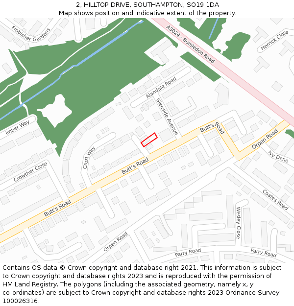 2, HILLTOP DRIVE, SOUTHAMPTON, SO19 1DA: Location map and indicative extent of plot