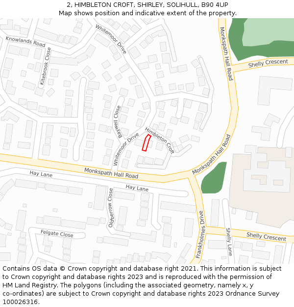 2, HIMBLETON CROFT, SHIRLEY, SOLIHULL, B90 4UP: Location map and indicative extent of plot