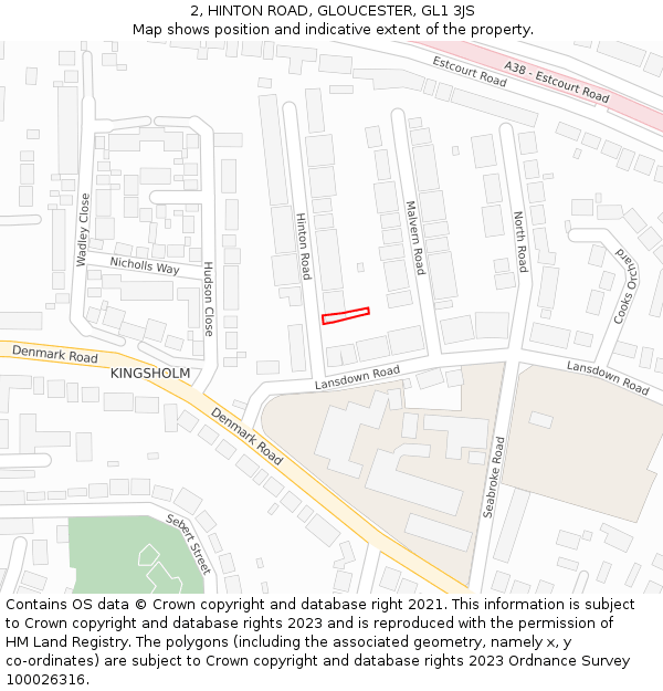 2, HINTON ROAD, GLOUCESTER, GL1 3JS: Location map and indicative extent of plot