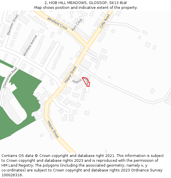 2, HOB HILL MEADOWS, GLOSSOP, SK13 8LW: Location map and indicative extent of plot