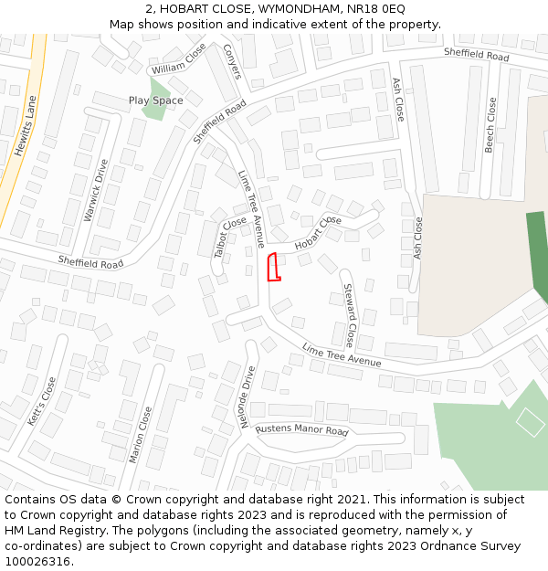 2, HOBART CLOSE, WYMONDHAM, NR18 0EQ: Location map and indicative extent of plot