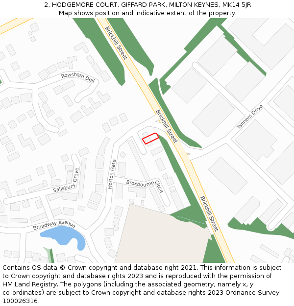 2, HODGEMORE COURT, GIFFARD PARK, MILTON KEYNES, MK14 5JR: Location map and indicative extent of plot