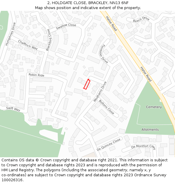 2, HOLDGATE CLOSE, BRACKLEY, NN13 6NF: Location map and indicative extent of plot