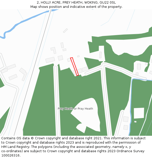 2, HOLLY ACRE, PREY HEATH, WOKING, GU22 0SL: Location map and indicative extent of plot