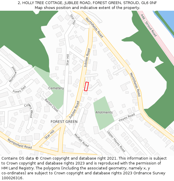 2, HOLLY TREE COTTAGE, JUBILEE ROAD, FOREST GREEN, STROUD, GL6 0NF: Location map and indicative extent of plot