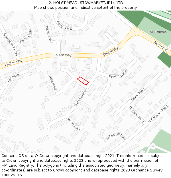 2, HOLST MEAD, STOWMARKET, IP14 1TD: Location map and indicative extent of plot