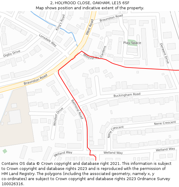 2, HOLYROOD CLOSE, OAKHAM, LE15 6SF: Location map and indicative extent of plot