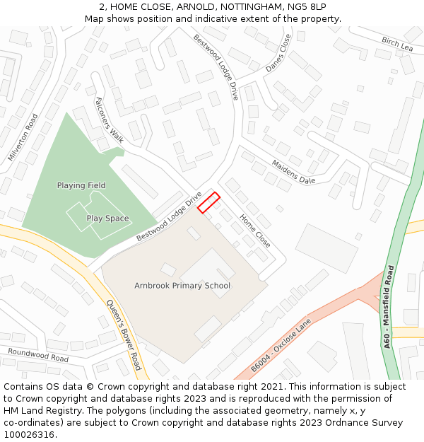 2, HOME CLOSE, ARNOLD, NOTTINGHAM, NG5 8LP: Location map and indicative extent of plot