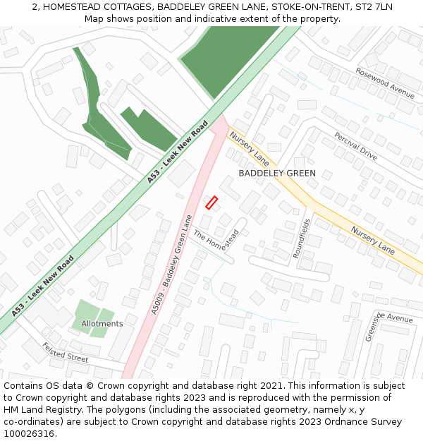 2, HOMESTEAD COTTAGES, BADDELEY GREEN LANE, STOKE-ON-TRENT, ST2 7LN: Location map and indicative extent of plot