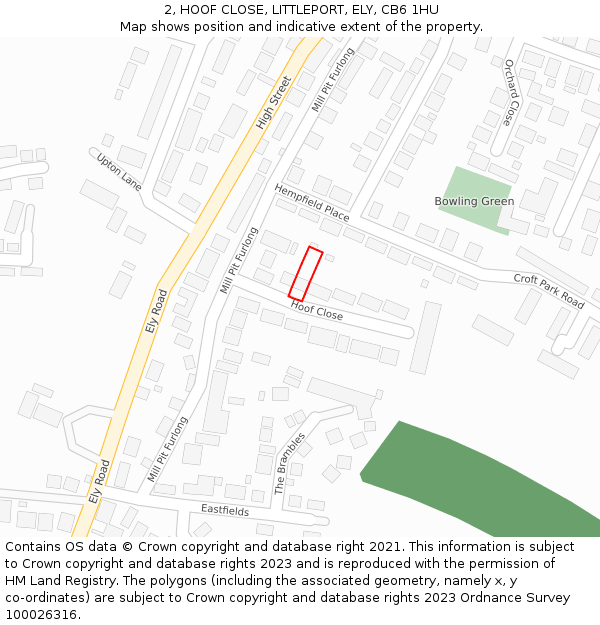 2, HOOF CLOSE, LITTLEPORT, ELY, CB6 1HU: Location map and indicative extent of plot