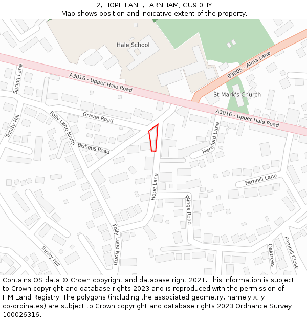 2, HOPE LANE, FARNHAM, GU9 0HY: Location map and indicative extent of plot