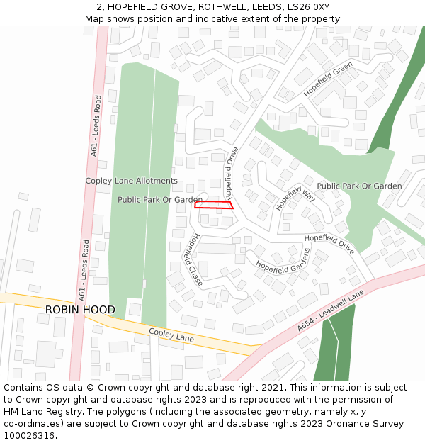 2, HOPEFIELD GROVE, ROTHWELL, LEEDS, LS26 0XY: Location map and indicative extent of plot