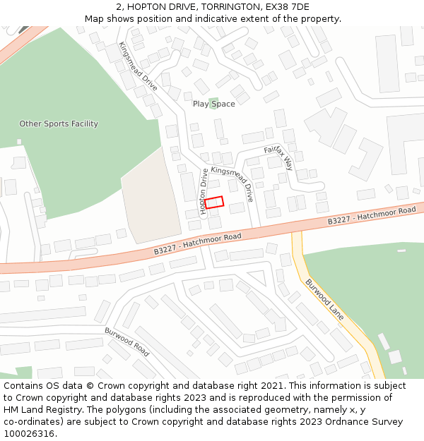 2, HOPTON DRIVE, TORRINGTON, EX38 7DE: Location map and indicative extent of plot
