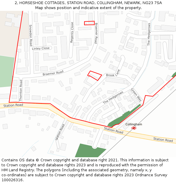 2, HORSESHOE COTTAGES, STATION ROAD, COLLINGHAM, NEWARK, NG23 7SA: Location map and indicative extent of plot