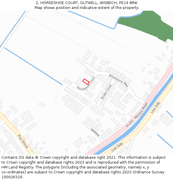 2, HORSESHOE COURT, OUTWELL, WISBECH, PE14 8RW: Location map and indicative extent of plot