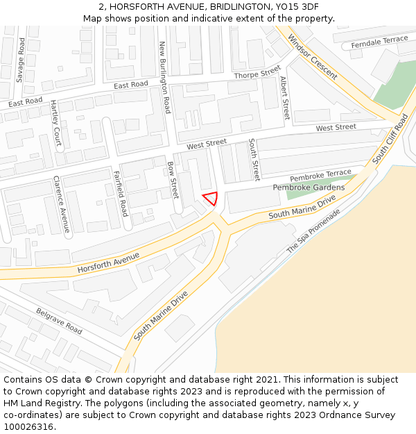 2, HORSFORTH AVENUE, BRIDLINGTON, YO15 3DF: Location map and indicative extent of plot