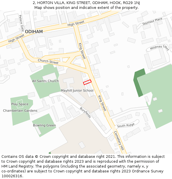 2, HORTON VILLA, KING STREET, ODIHAM, HOOK, RG29 1NJ: Location map and indicative extent of plot