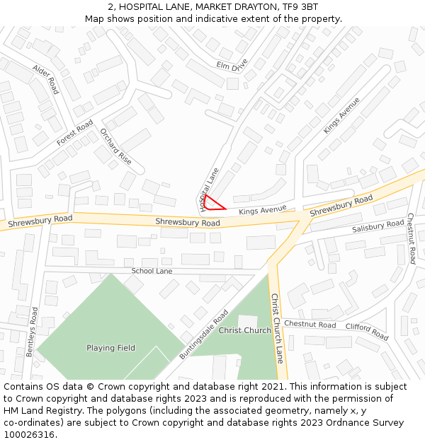 2, HOSPITAL LANE, MARKET DRAYTON, TF9 3BT: Location map and indicative extent of plot