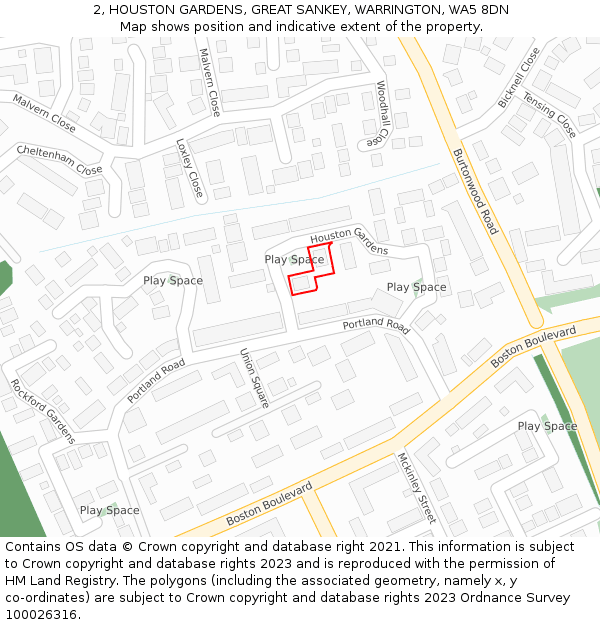 2, HOUSTON GARDENS, GREAT SANKEY, WARRINGTON, WA5 8DN: Location map and indicative extent of plot