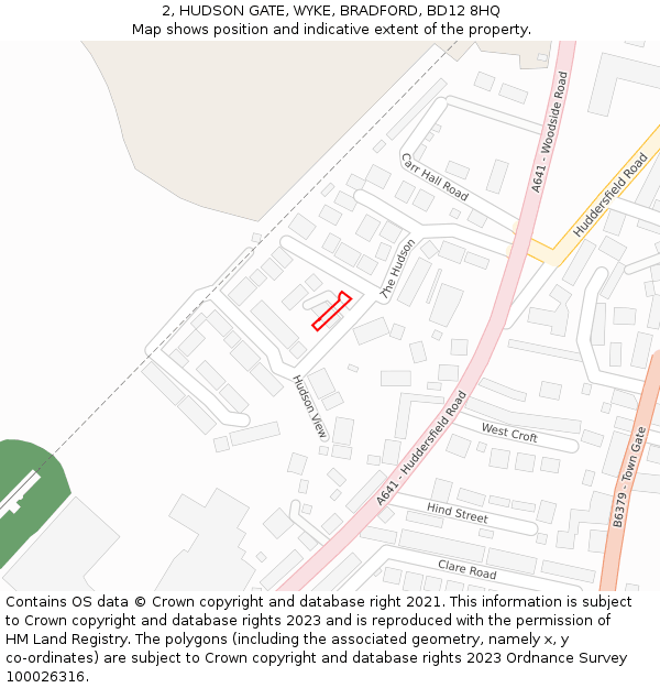 2, HUDSON GATE, WYKE, BRADFORD, BD12 8HQ: Location map and indicative extent of plot