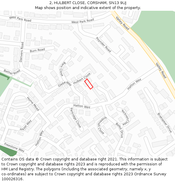 2, HULBERT CLOSE, CORSHAM, SN13 9UJ: Location map and indicative extent of plot