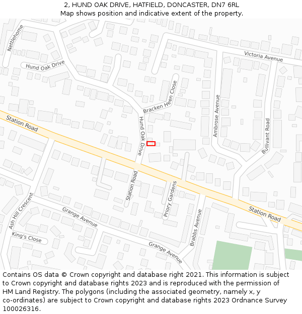 2, HUND OAK DRIVE, HATFIELD, DONCASTER, DN7 6RL: Location map and indicative extent of plot