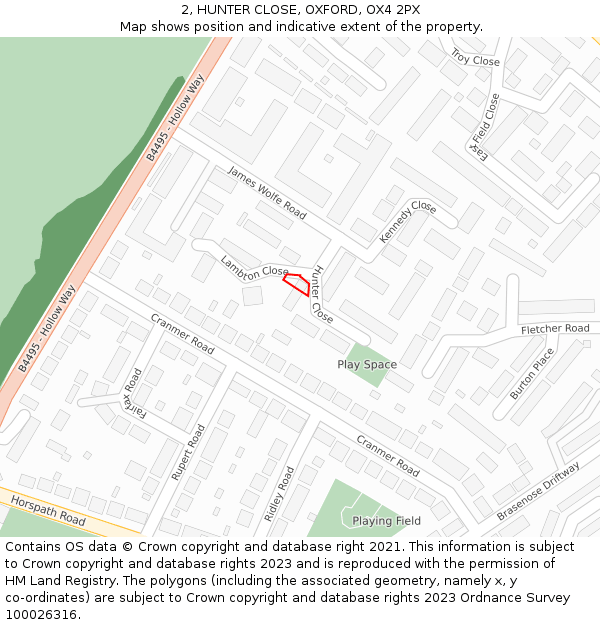 2, HUNTER CLOSE, OXFORD, OX4 2PX: Location map and indicative extent of plot