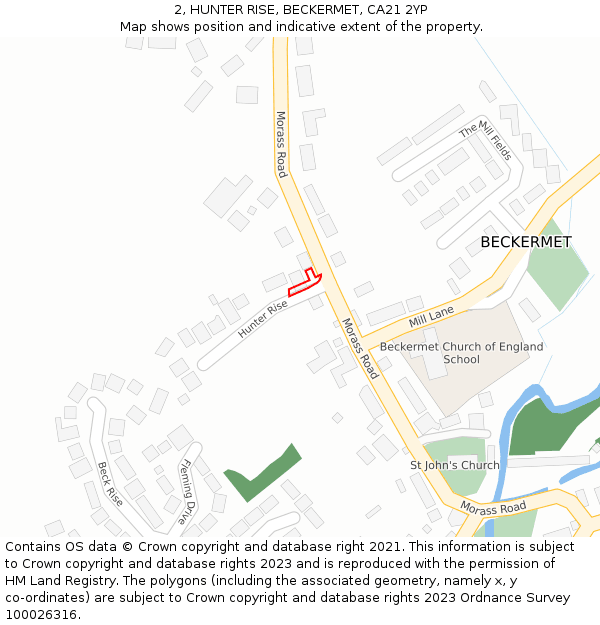 2, HUNTER RISE, BECKERMET, CA21 2YP: Location map and indicative extent of plot