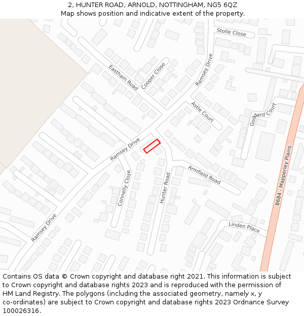 2, HUNTER ROAD, ARNOLD, NOTTINGHAM, NG5 6QZ: Location map and indicative extent of plot