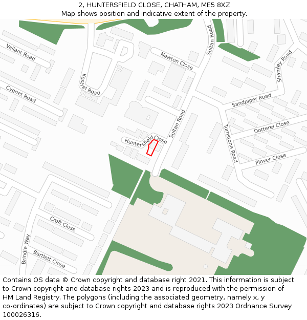 2, HUNTERSFIELD CLOSE, CHATHAM, ME5 8XZ: Location map and indicative extent of plot