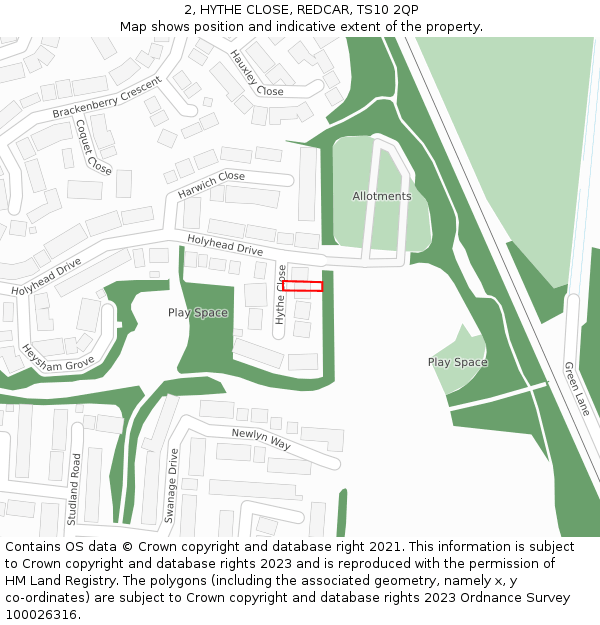 2, HYTHE CLOSE, REDCAR, TS10 2QP: Location map and indicative extent of plot